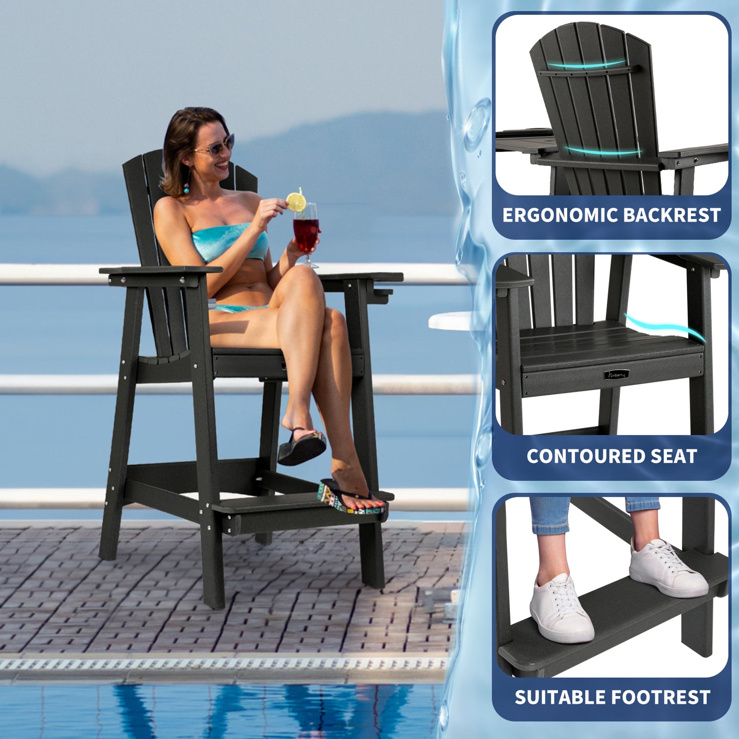Tall Adirondack Chairs with Connecting Tray, Adirondack Bar Stools with Cup Holder