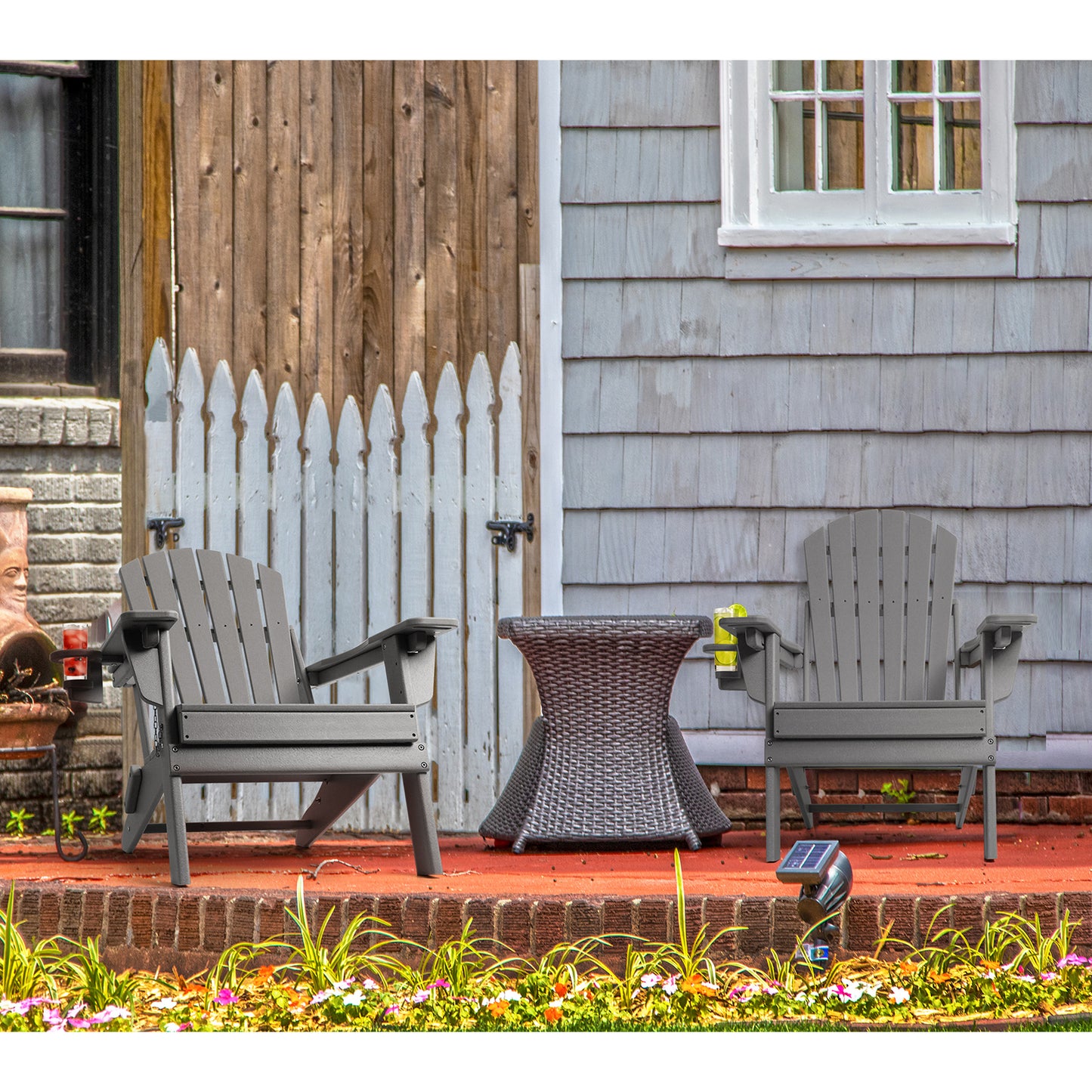 Folding Adirondack Chairs 4 Pack with Adjustable Backrest, Fire Pit Chairs with Cup Holder