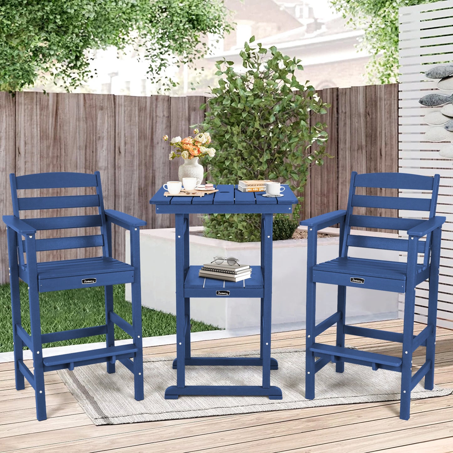 Outdoor Bar Set with Umbrella Holes, All Weather Tall Adirondack Chairs and Table