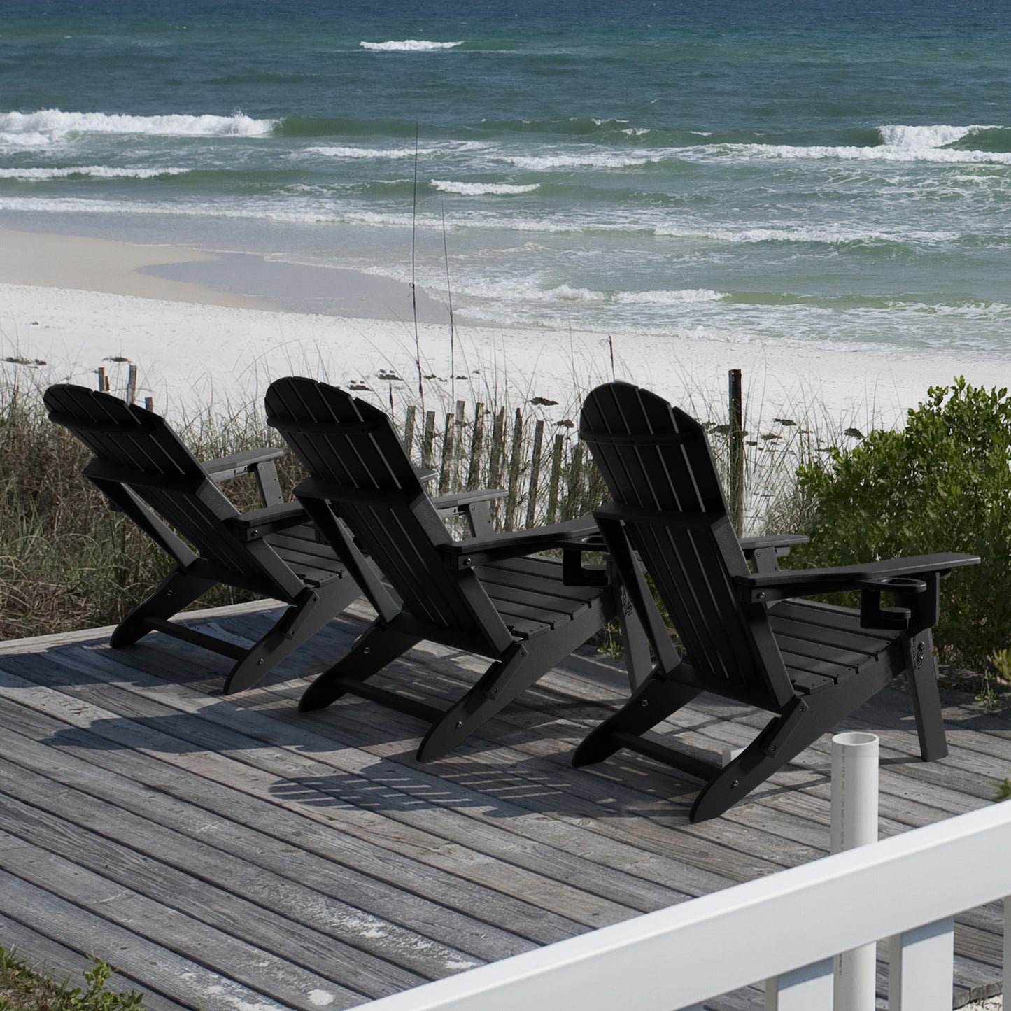 Folding Adirondack Chairs 4 Pack with Adjustable Backrest, Fire Pit Chairs with Cup Holder