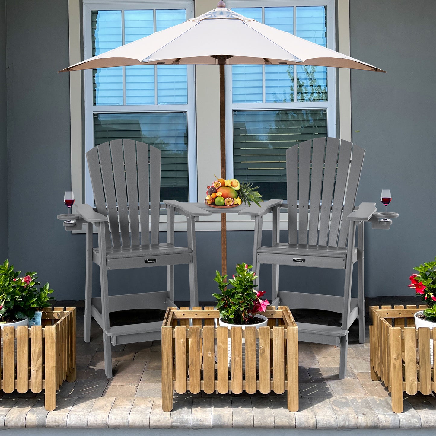 Tall Adirondack Chairs with Connecting Tray, Adirondack Bar Stools with Cup Holder