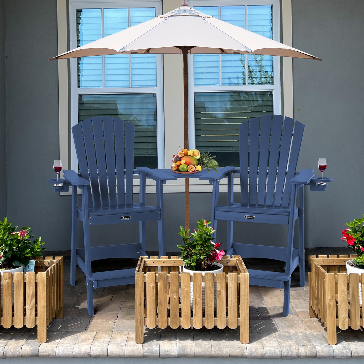Tall Adirondack Chairs with Connecting Tray, Adirondack Bar Stools with Cup Holder