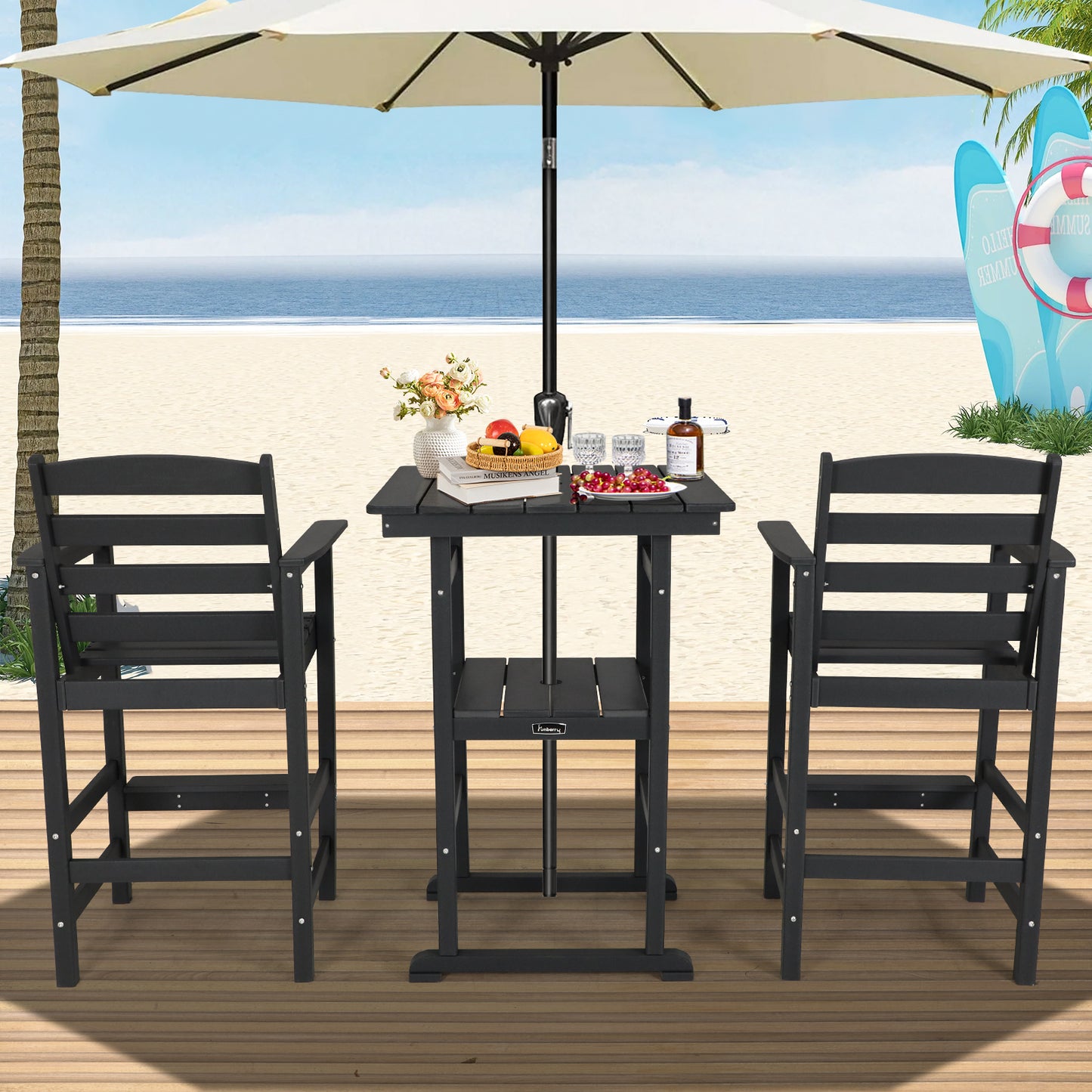 Outdoor Bar Set with Umbrella Holes, All Weather Tall Adirondack Chairs and Table