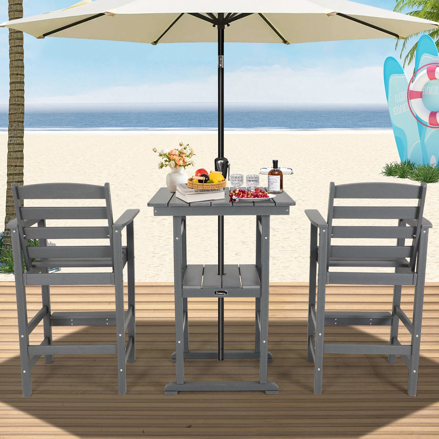Outdoor Bar Set with Umbrella Holes, All Weather Tall Adirondack Chairs and Table