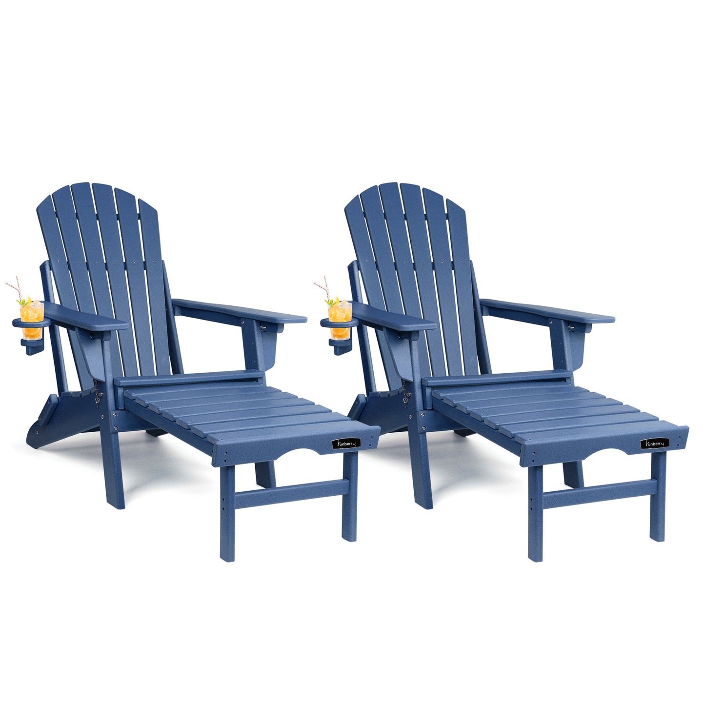 Adjustable Folding Adirondack Chairs Set of 2 with Ottoman, All Weather Fire Pit Chairs