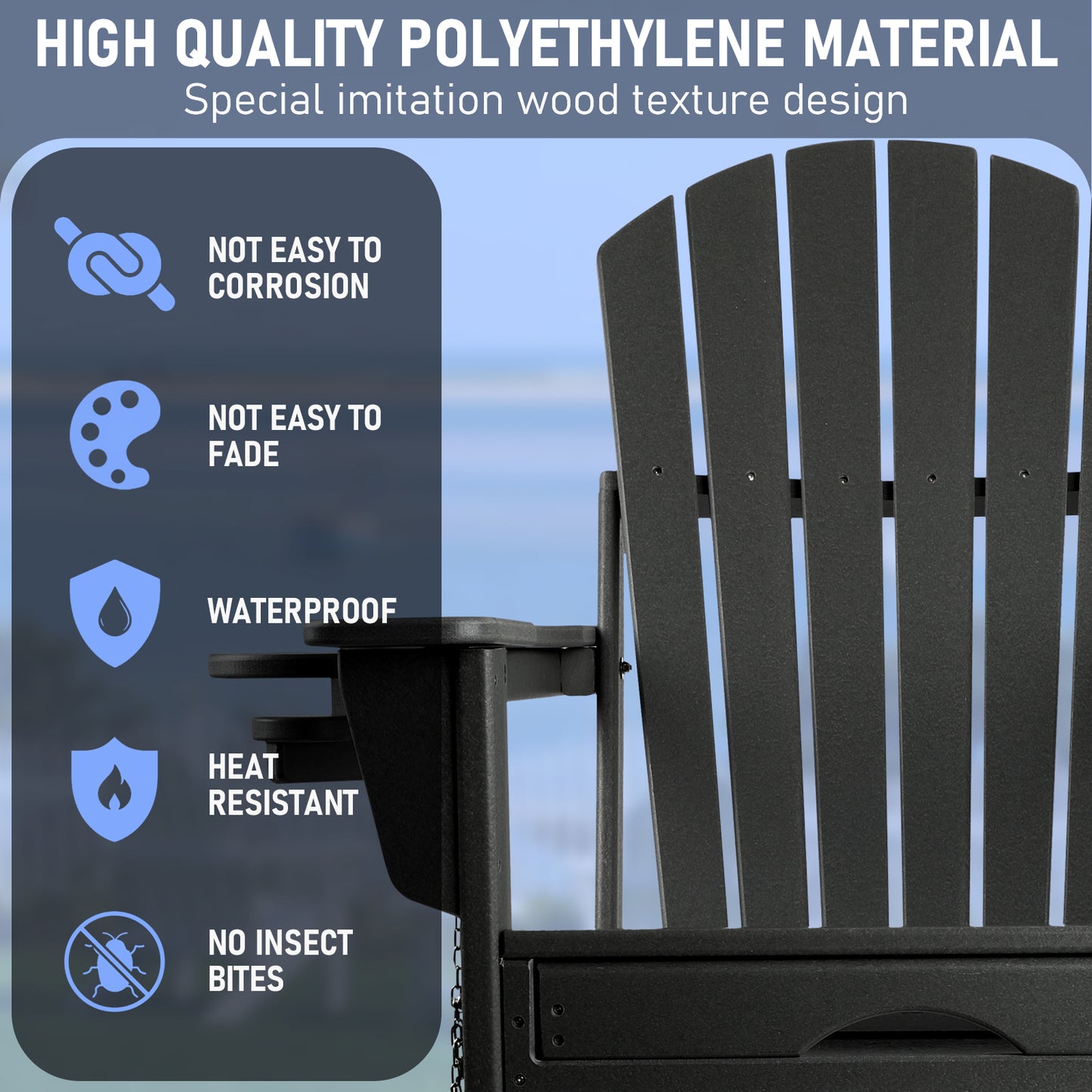 Patio Rocking Chair, All Weather Rocking Adirondack Chair with Ottoman