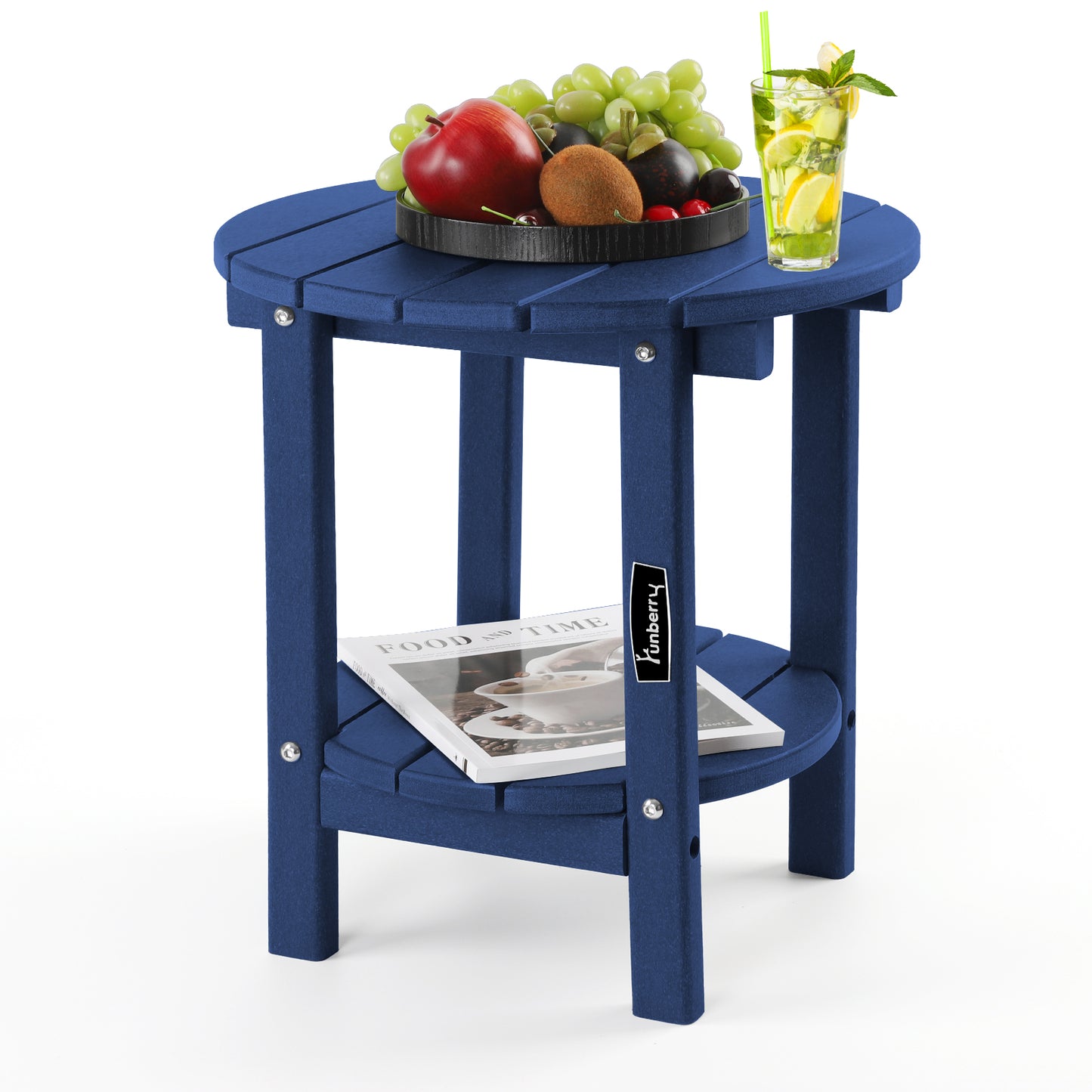 Outdoor Side Table, 2-Tier Round Patio Side Table, Outdoor End Table, Adirondack Side Table