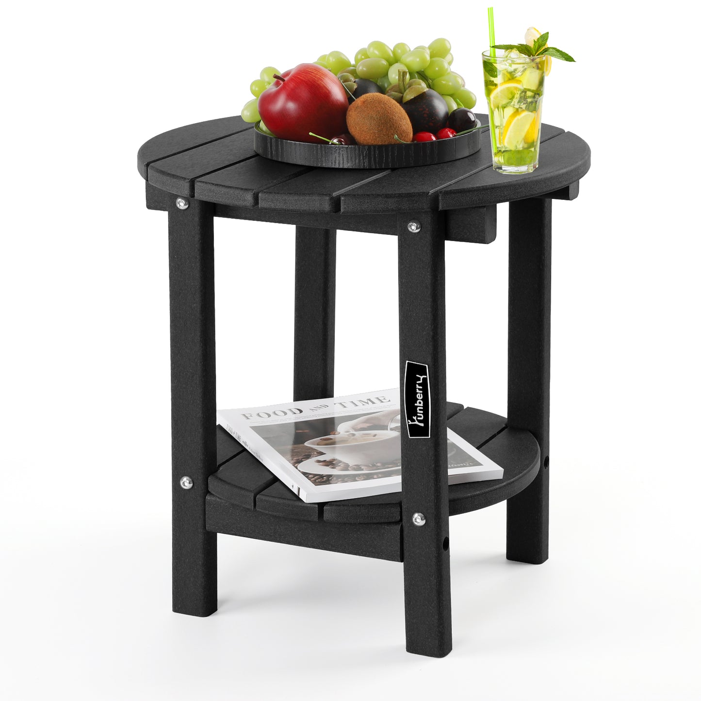 Outdoor Side Table, 2-Tier Round Patio Side Table, Outdoor End Table, Adirondack Side Table
