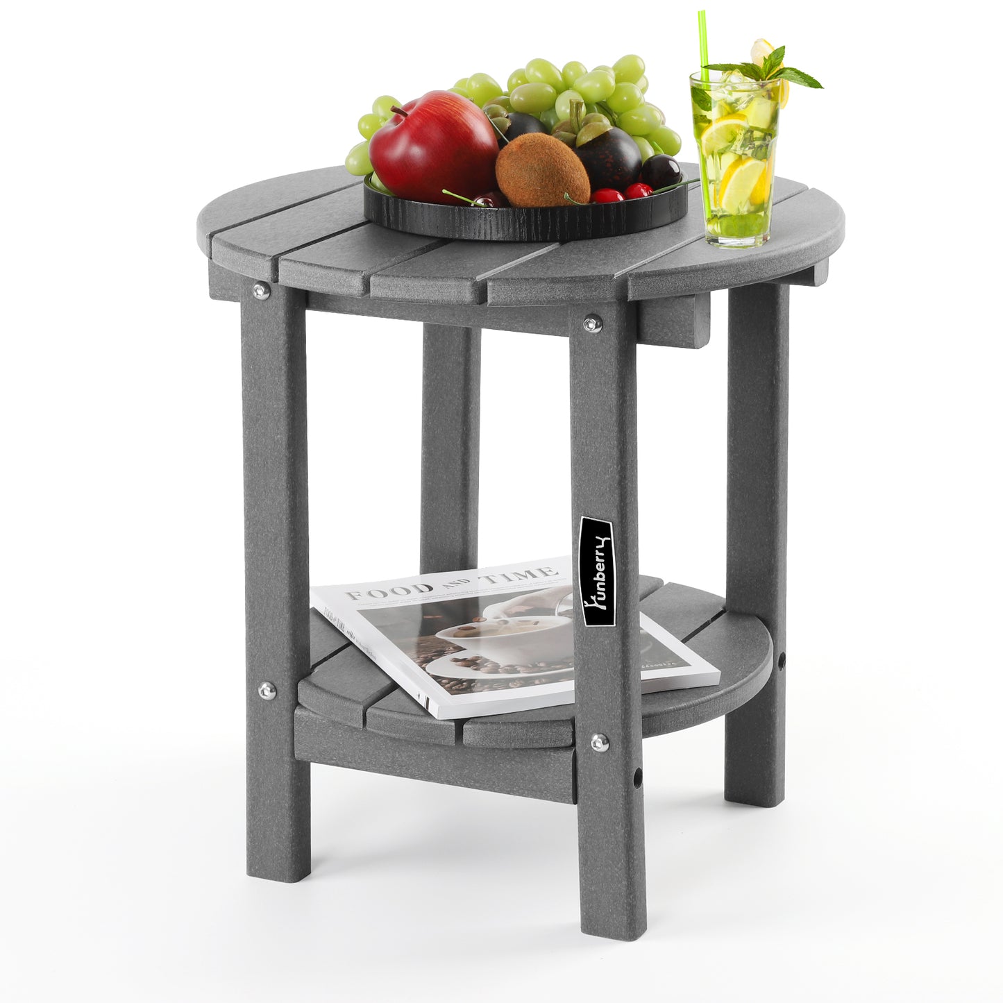 Outdoor Side Table, 2-Tier Round Patio Side Table, Outdoor End Table, Adirondack Side Table