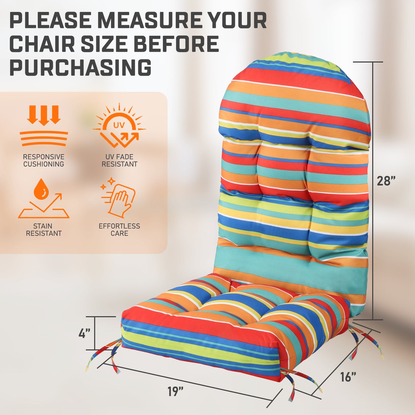 Adirondack Chair Cushion 2 Pack, Thick Comfy Rocking Chair Cushion, High Back Patio Chair Cushions