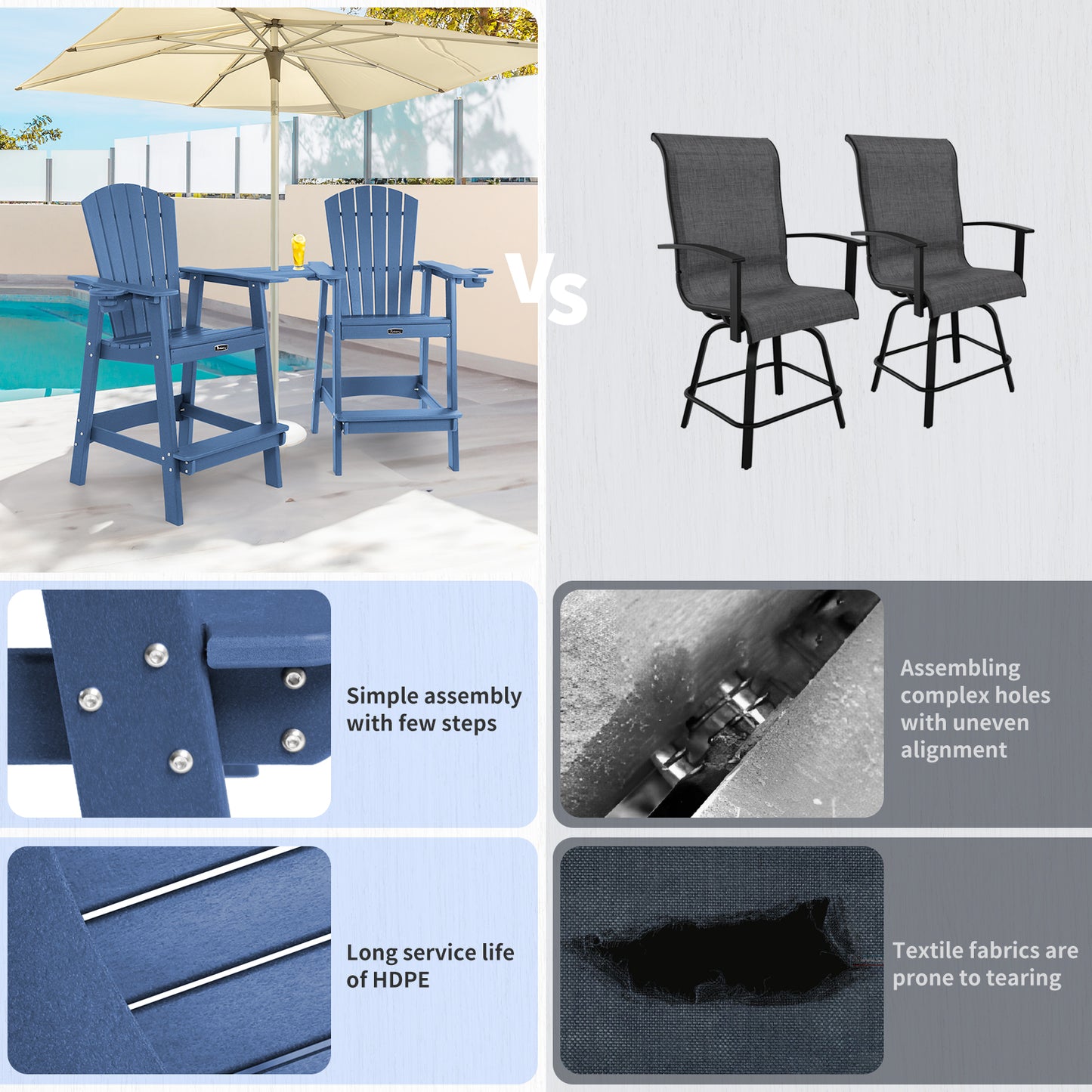 Tall Adirondack Chairs with Connecting Tray, Adirondack Bar Stools with Cup Holder