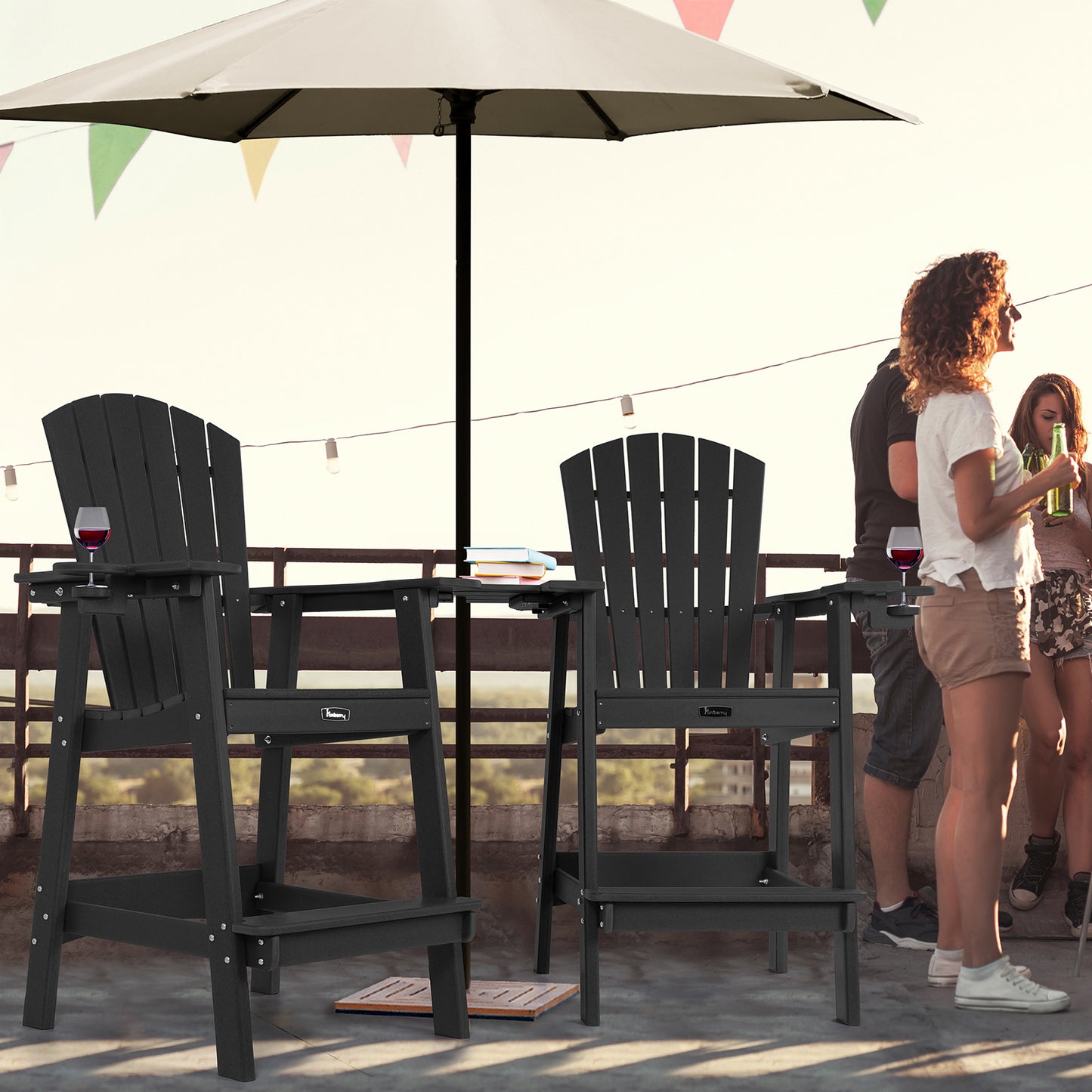 Tall Adirondack Chairs with Connecting Tray, Adirondack Bar Stools with Cup Holder