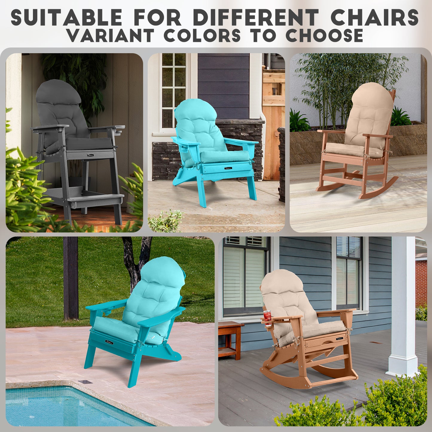 Adirondack Chair Cushion 2 Pack, Thick Comfy Rocking Chair Cushion, High Back Patio Chair Cushions