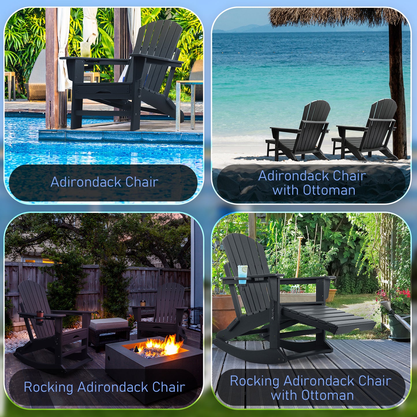 Patio Rocking Chair, All Weather Rocking Adirondack Chair with Ottoman