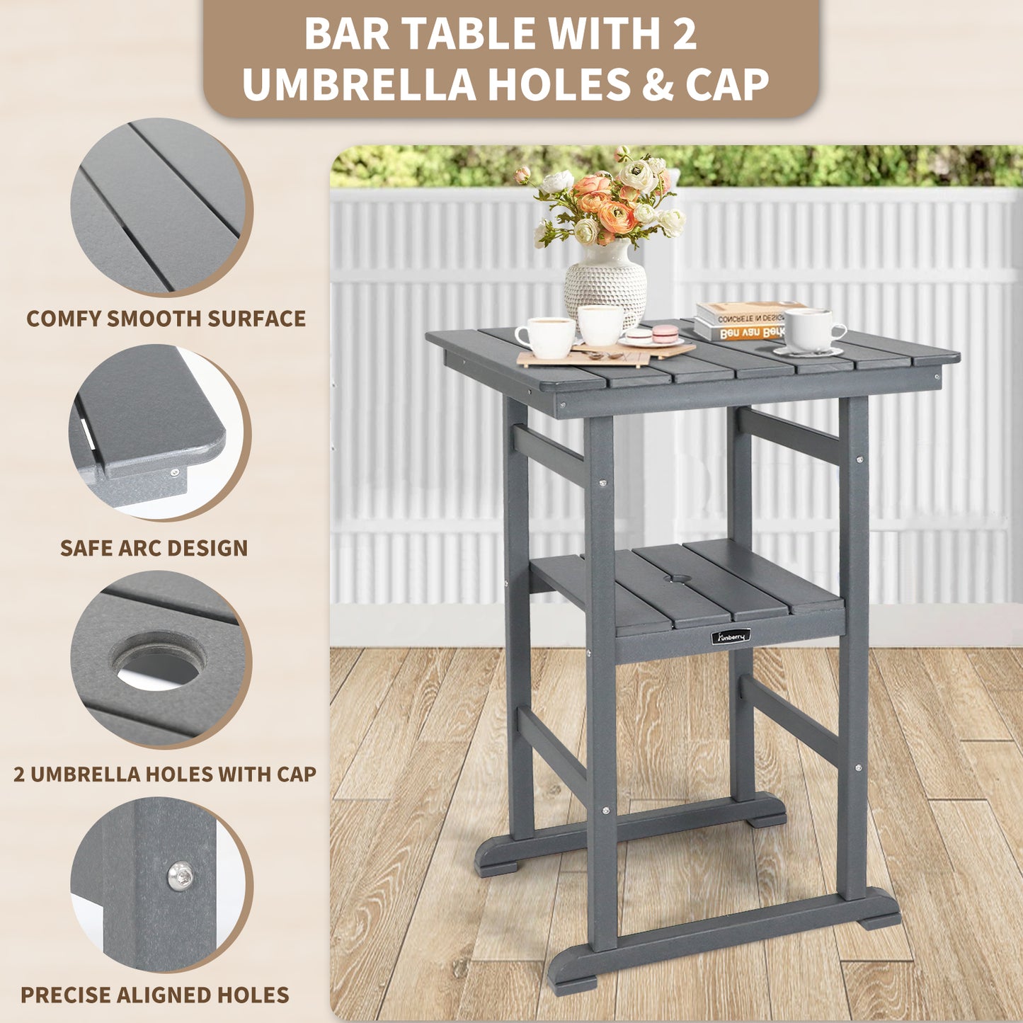 Outdoor Bar Set with Umbrella Holes, All Weather Tall Adirondack Chairs and Table