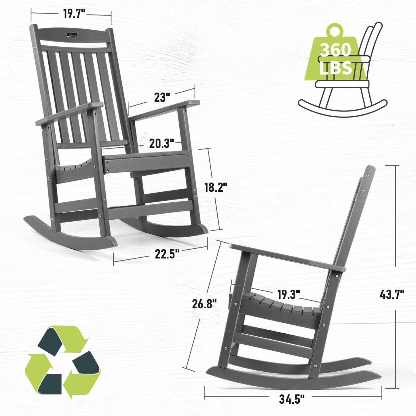 Patio Rocking Chairs, Poly Lumber Rocker, All Weather Rocking Chair Outdoor