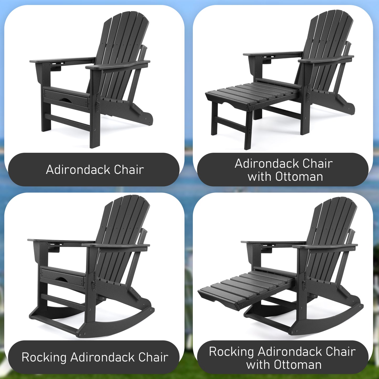 Patio Rocking Chair, All Weather Rocking Adirondack Chair with Ottoman