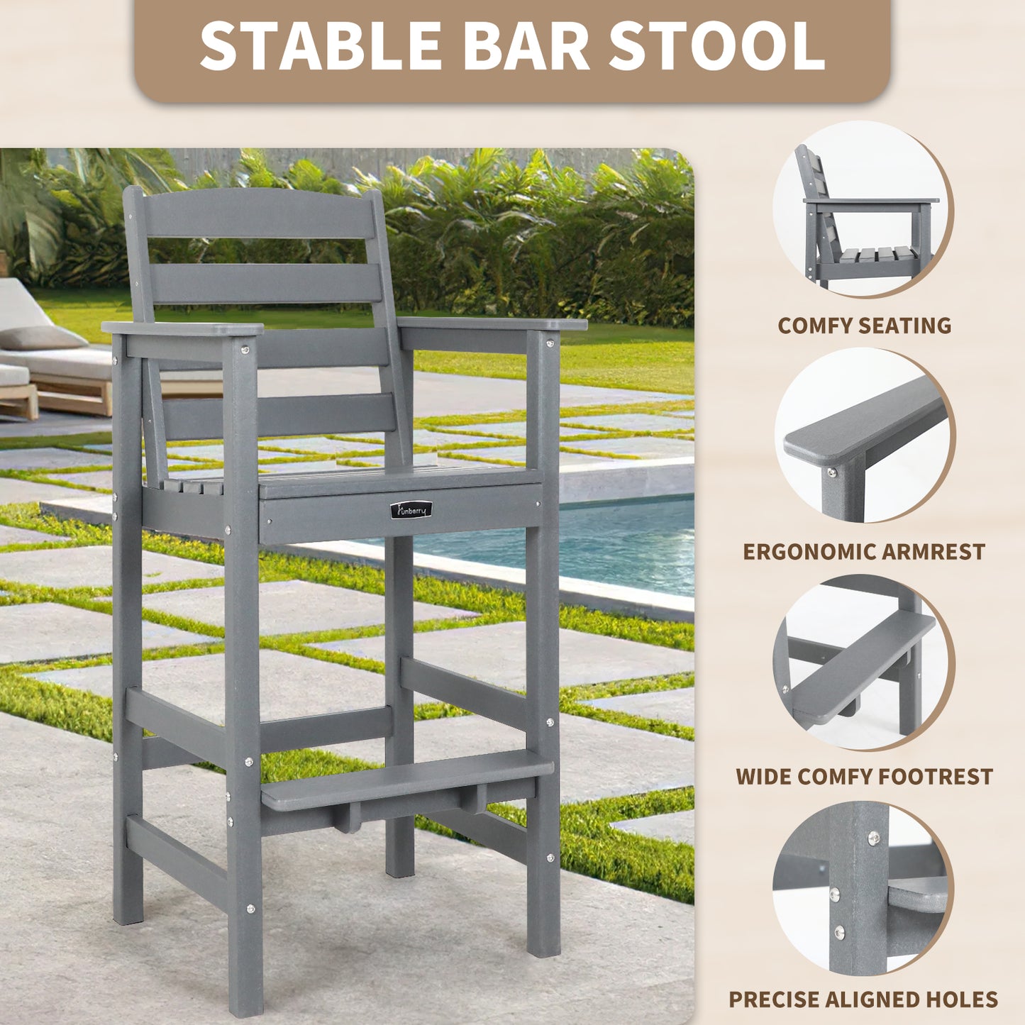 Outdoor Bar Set with Umbrella Holes, All Weather Tall Adirondack Chairs and Table