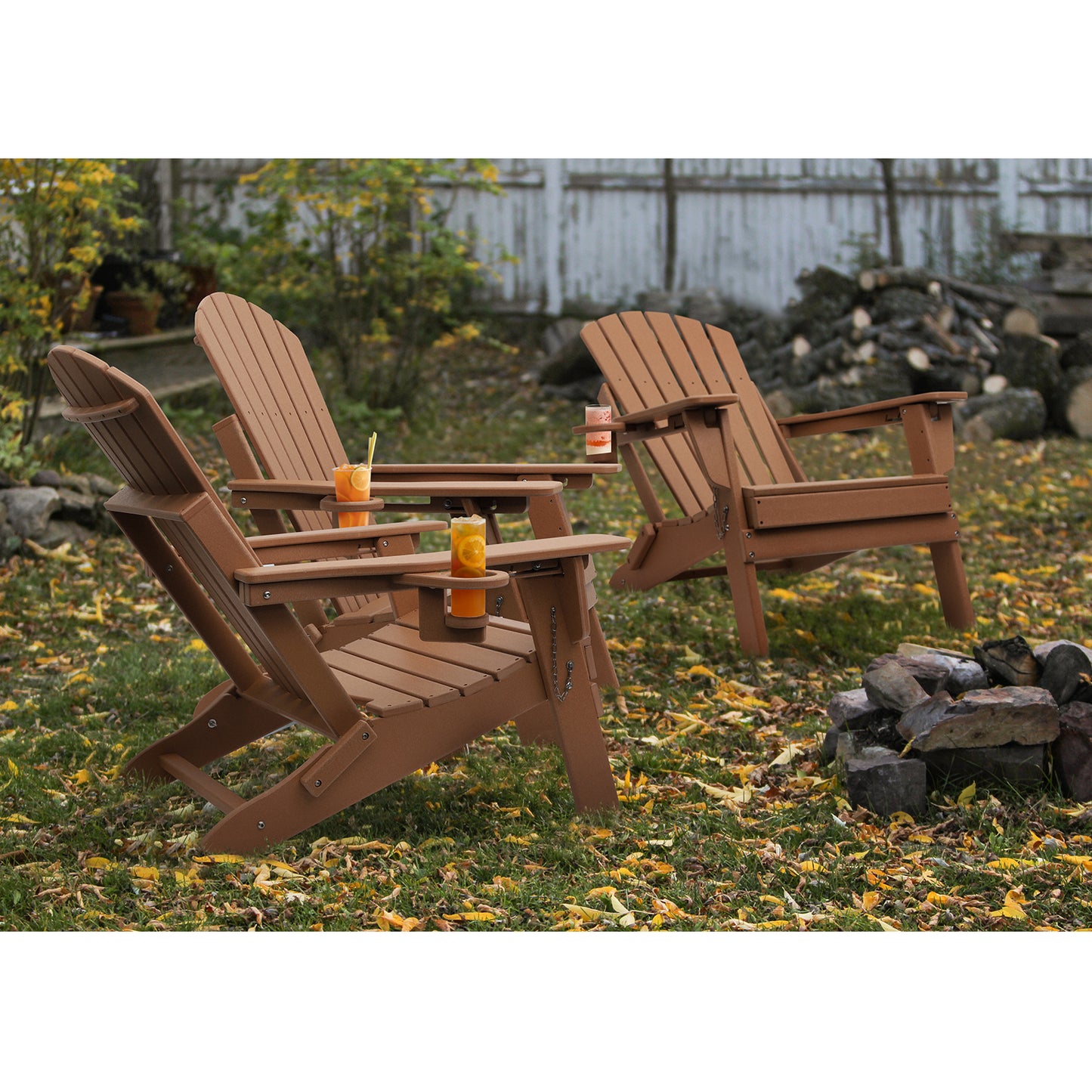 Folding Adirondack Chairs 4 Pack with Adjustable Backrest, Fire Pit Chairs with Cup Holder