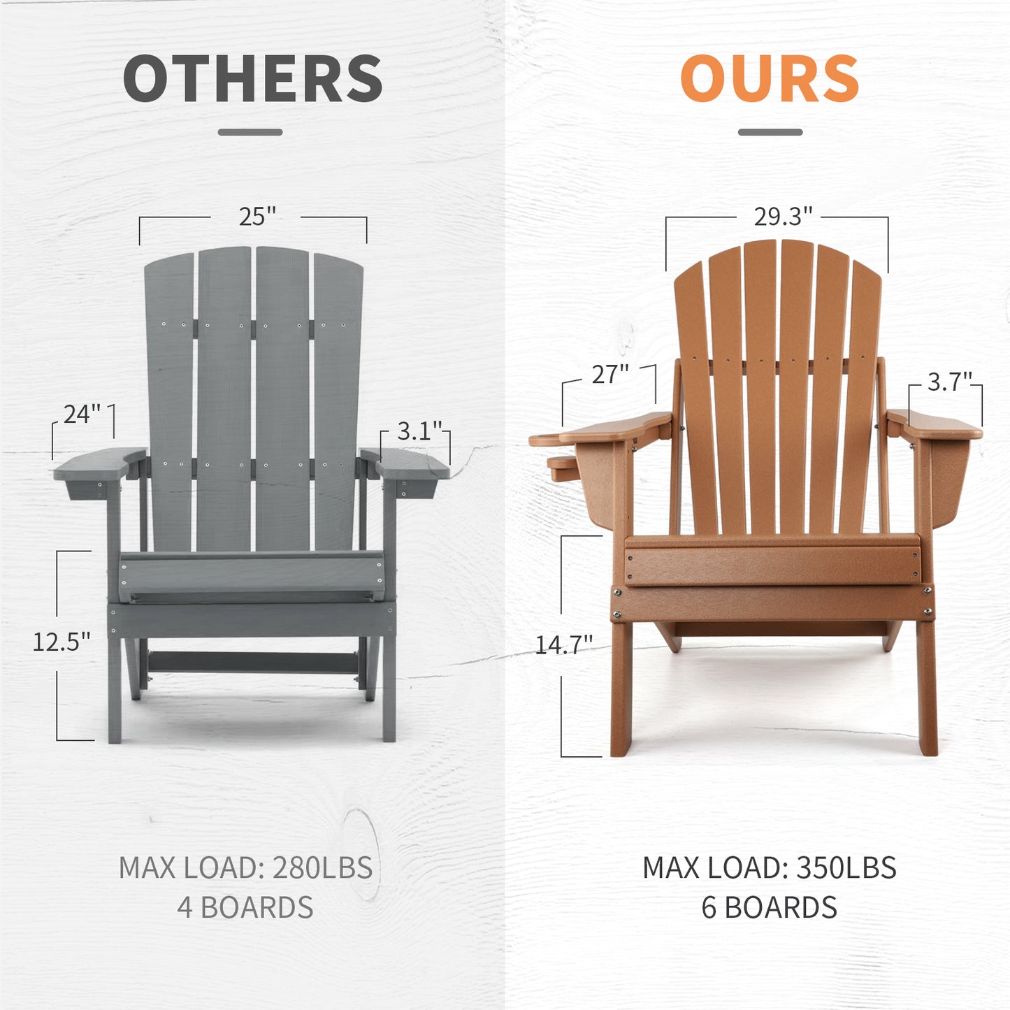 FUNBERRY Folding Adirondack Chair, Fire Pit Chairs Weather Resistant with Cup Holder, Brown