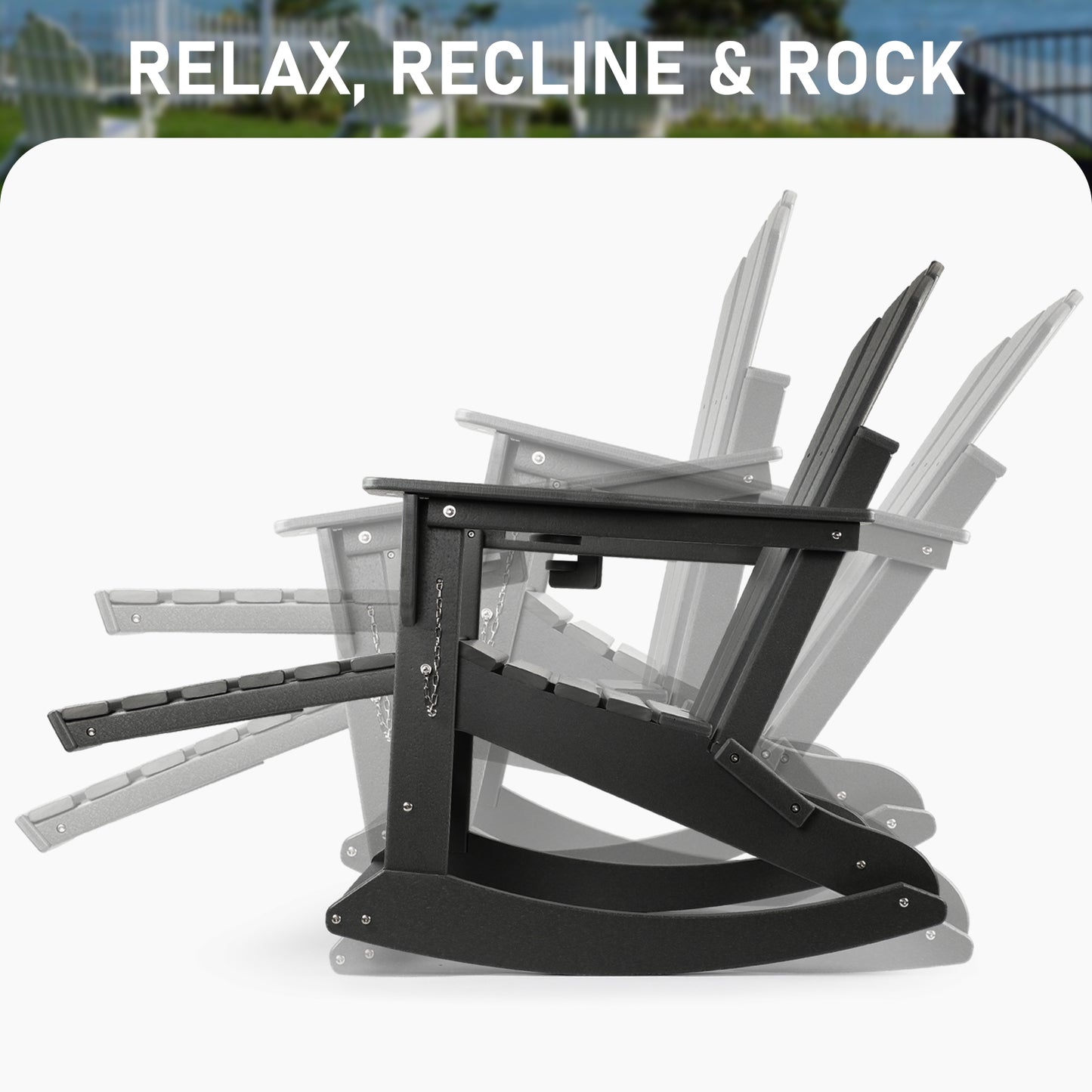Patio Rocking Chair, All Weather Rocking Adirondack Chair with Ottoman