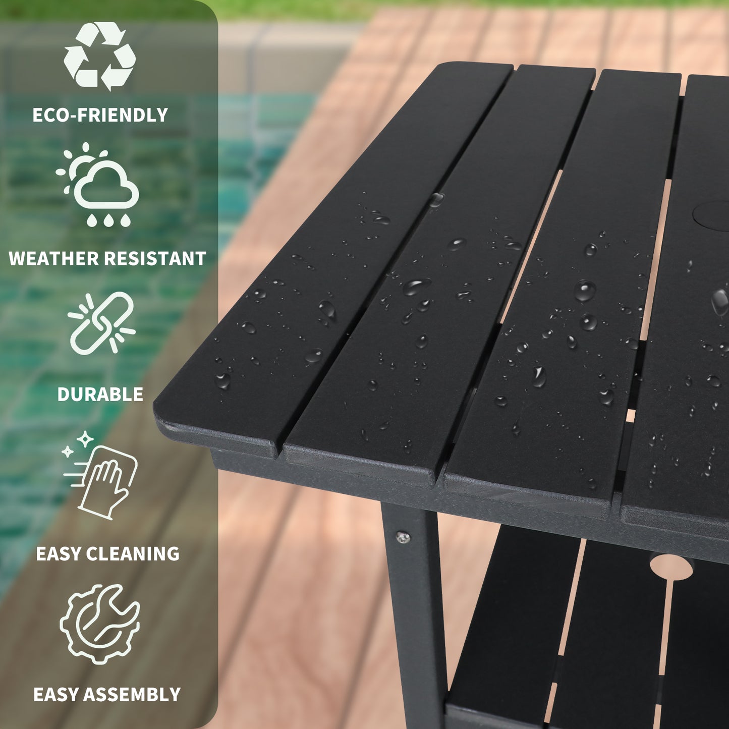 Outdoor Bar Set with Umbrella Holes, All Weather Tall Adirondack Chairs and Table