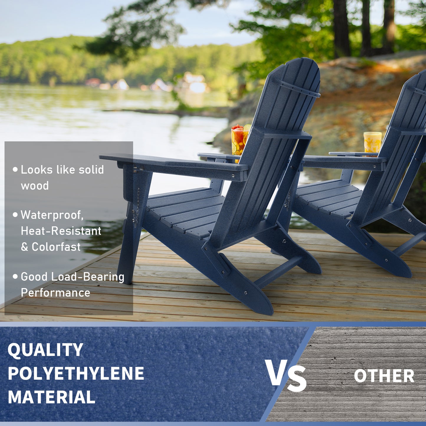 Folding Adirondack Chairs 4 Pack with Adjustable Backrest, Fire Pit Chairs with Cup Holder