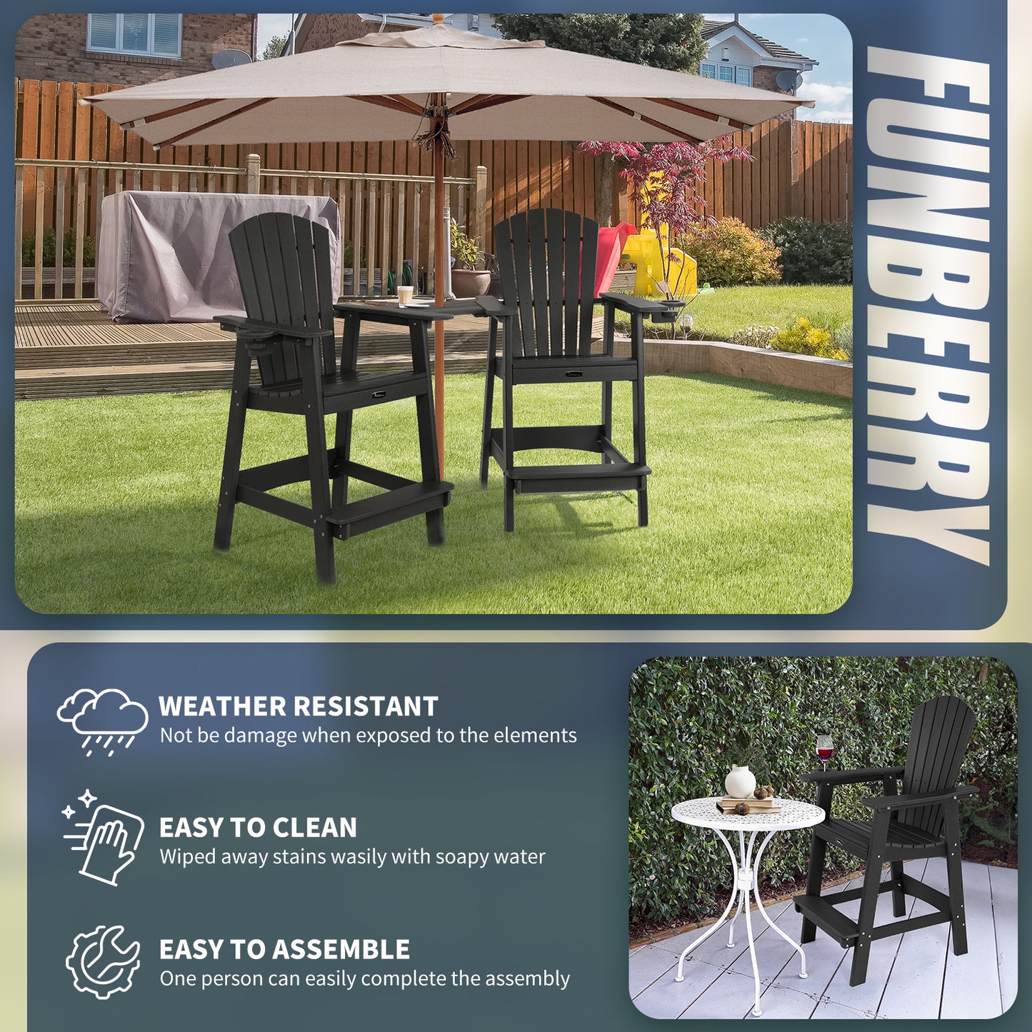 Tall Adirondack Chairs with Connecting Tray, Adirondack Bar Stools with Cup Holder