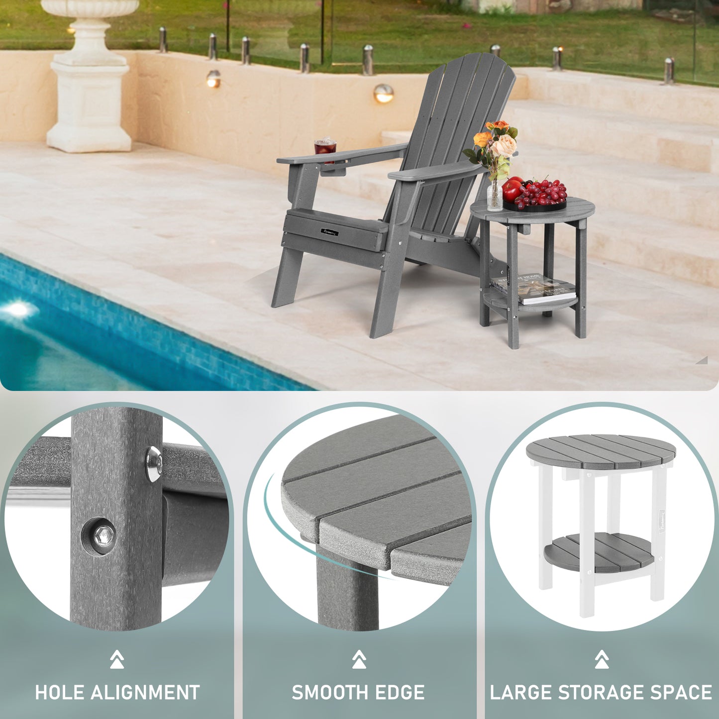 Outdoor Side Table, 2-Tier Round Patio Side Table, Outdoor End Table, Adirondack Side Table