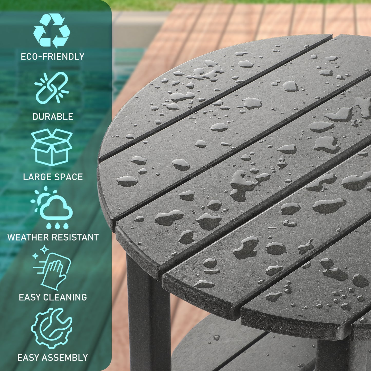 Outdoor Side Table, 2-Tier Round Patio Side Table, Outdoor End Table, Adirondack Side Table