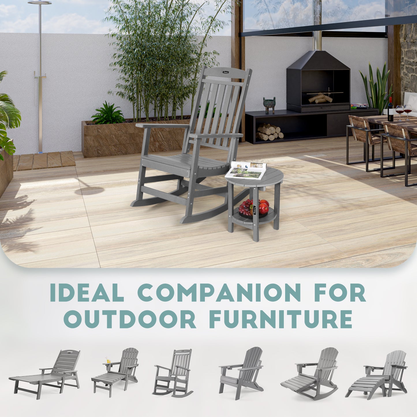 Outdoor Side Table, 2-Tier Round Patio Side Table, Outdoor End Table, Adirondack Side Table