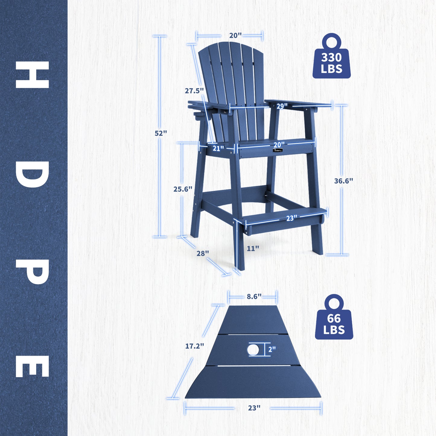 Tall Adirondack Chairs with Connecting Tray, Adirondack Bar Stools with Cup Holder