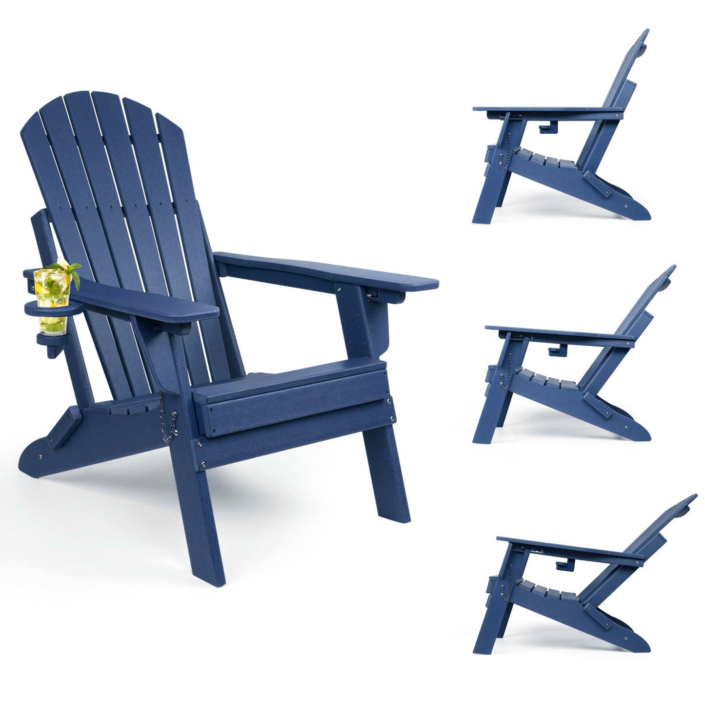 Folding Adirondack Chairs with Adjustable Backrest, Fire Pit Chairs with Cup Holder