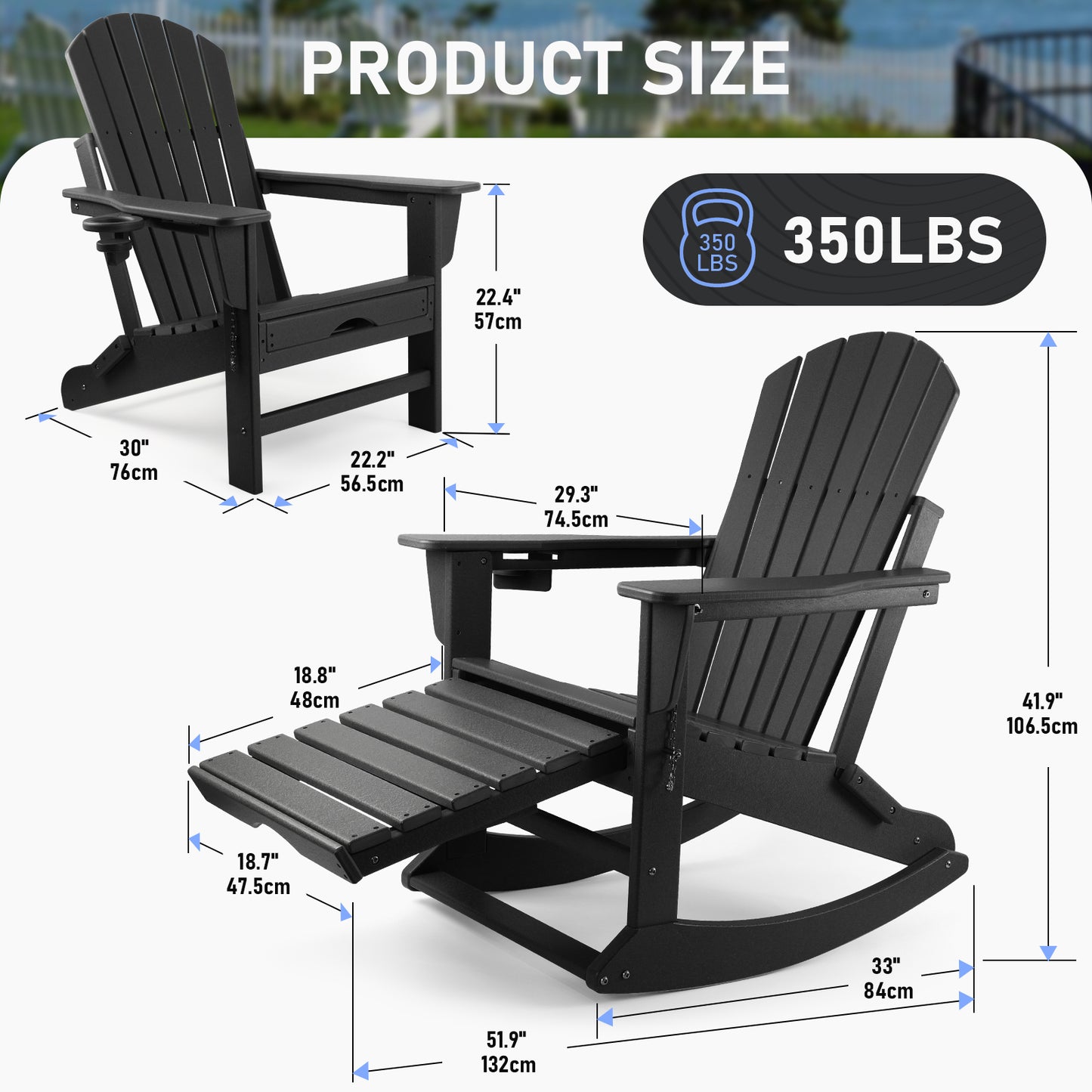 Patio Rocking Chair, All Weather Rocking Adirondack Chair with Ottoman