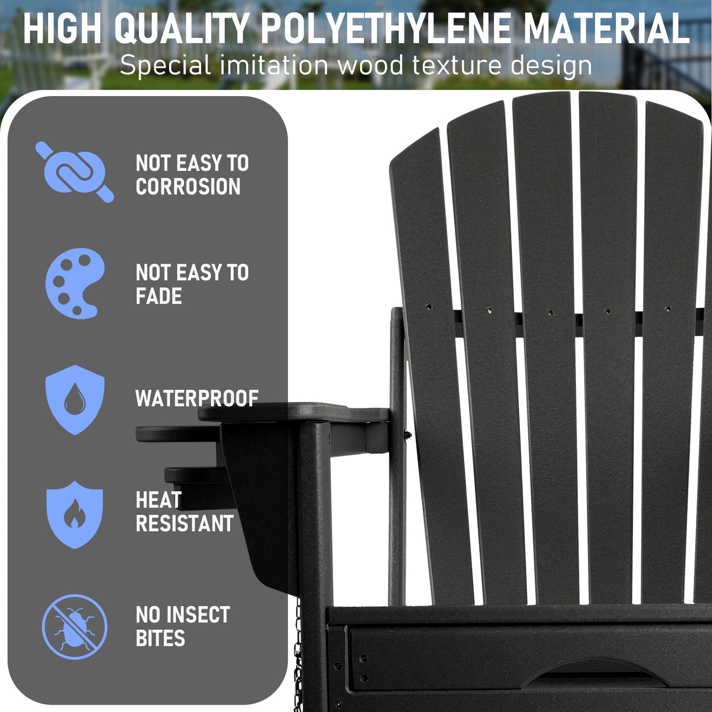 Patio Rocking Chair, All Weather Rocking Adirondack Chair with Ottoman