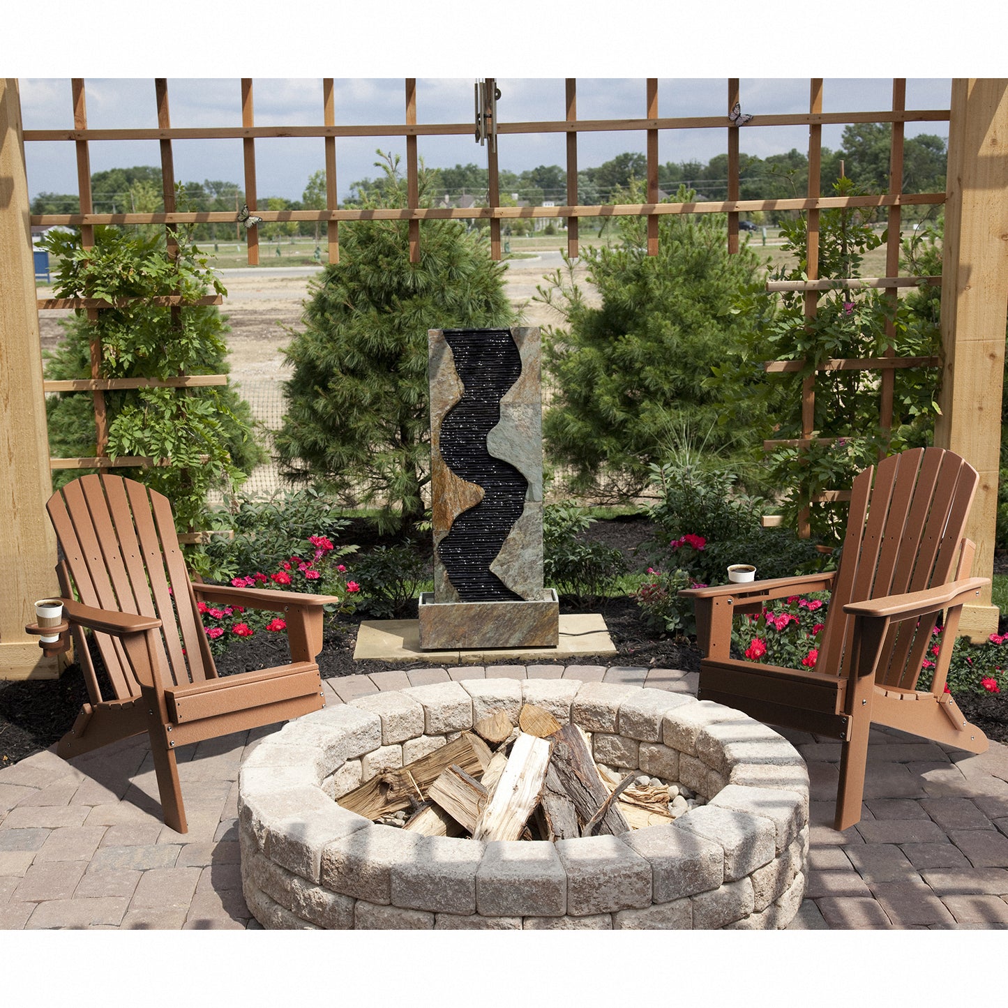 FUNBERRY Folding Adirondack Chair, Fire Pit Chairs Weather Resistant with Cup Holder, Brown