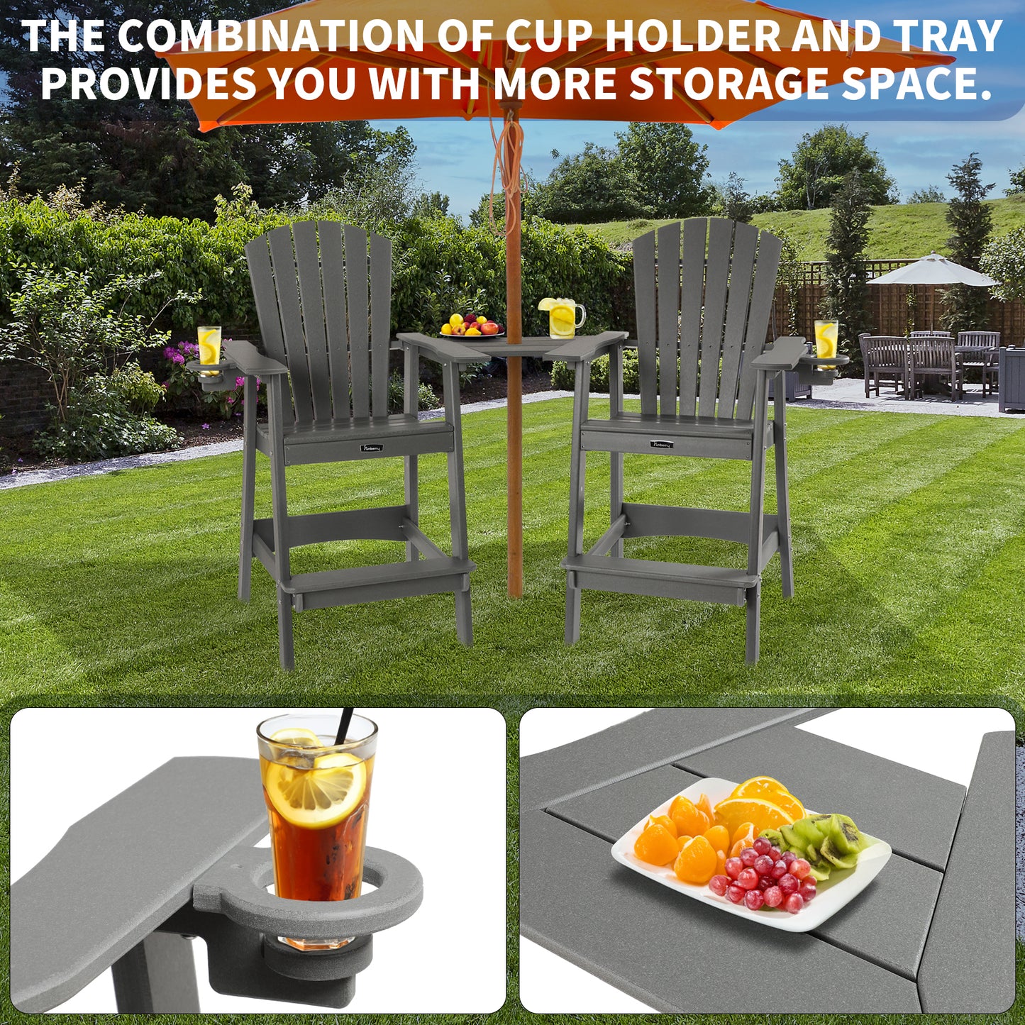 Tall Adirondack Chairs with Connecting Tray, Adirondack Bar Stools with Cup Holder