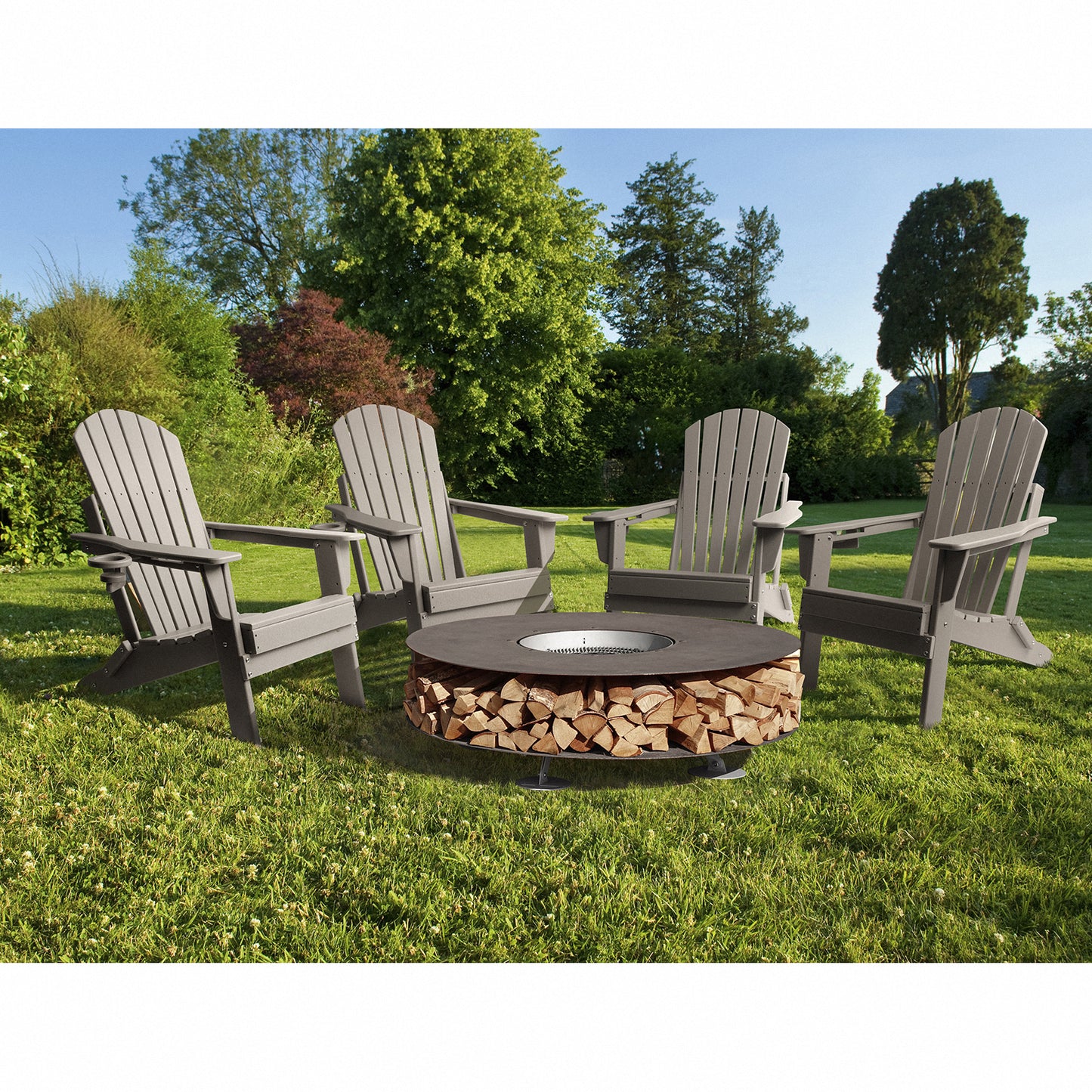 FUNBERRY Folding Adirondack Chair, Fire Pit Chairs Weather Resistant with Cup Holder, Grey