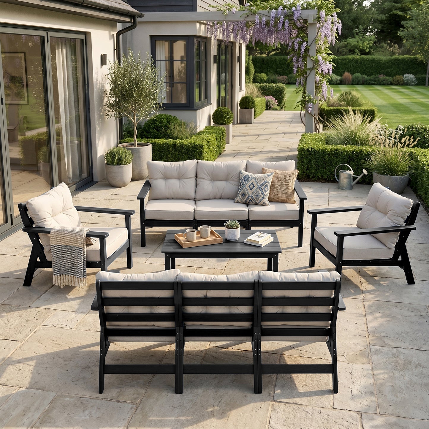 HDPE Patio Conversation Set 8 Seats, Outdoor Furniture Set, Patio Sofa Set
