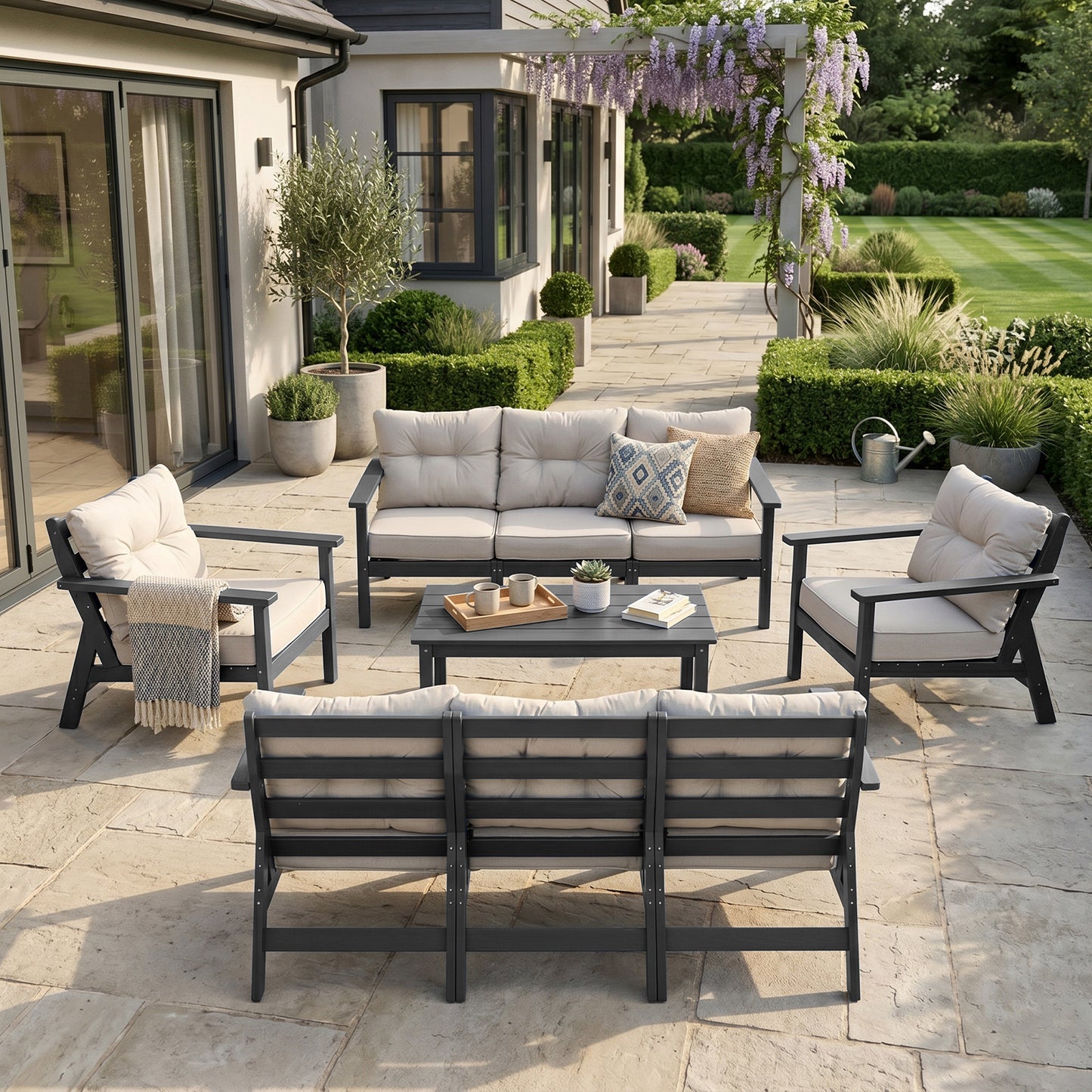 HDPE Patio Conversation Set 8 Seats, Outdoor Furniture Set, Patio Sofa Set