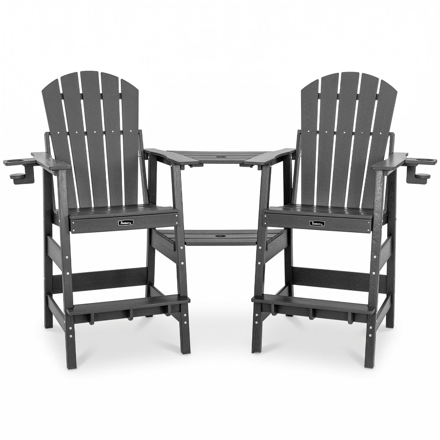 FUNBERRY Tall Adirondack Chairs Set of 2 with Table, HDPE All Weather High Top Balcony Chair