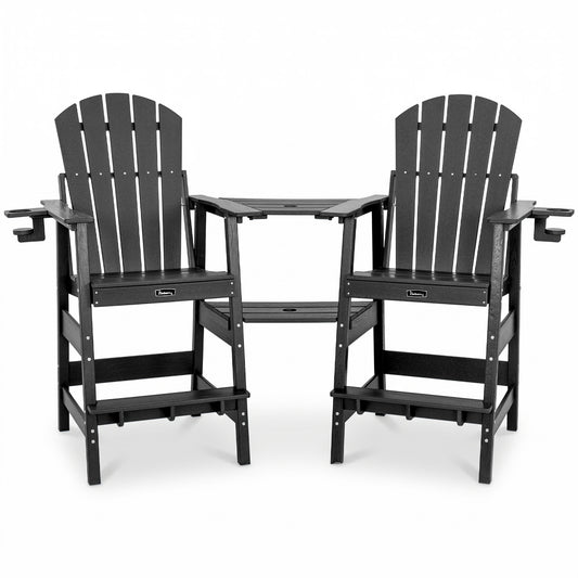FUNBERRY Tall Adirondack Chairs Set of 2 with Table, HDPE All Weather High Top Balcony Chair