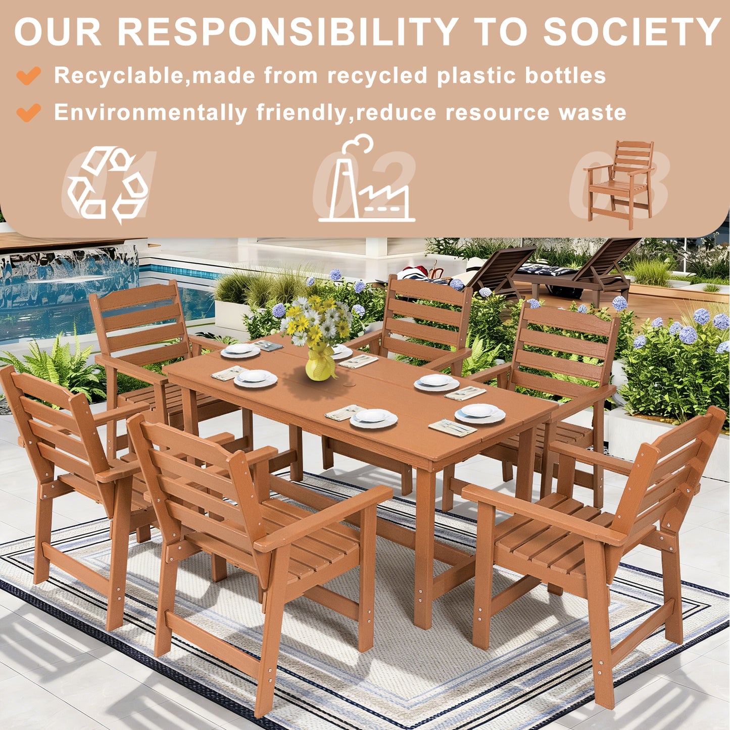 Outdoor Dining Set, HDPE 5 Piece Dining Table Set with Chairs