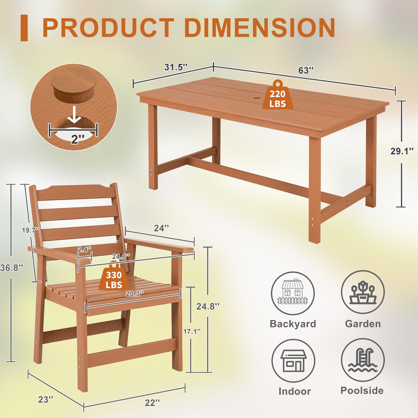 Outdoor Dining Set, HDPE 7 Piece Dining Table Set with Chairs