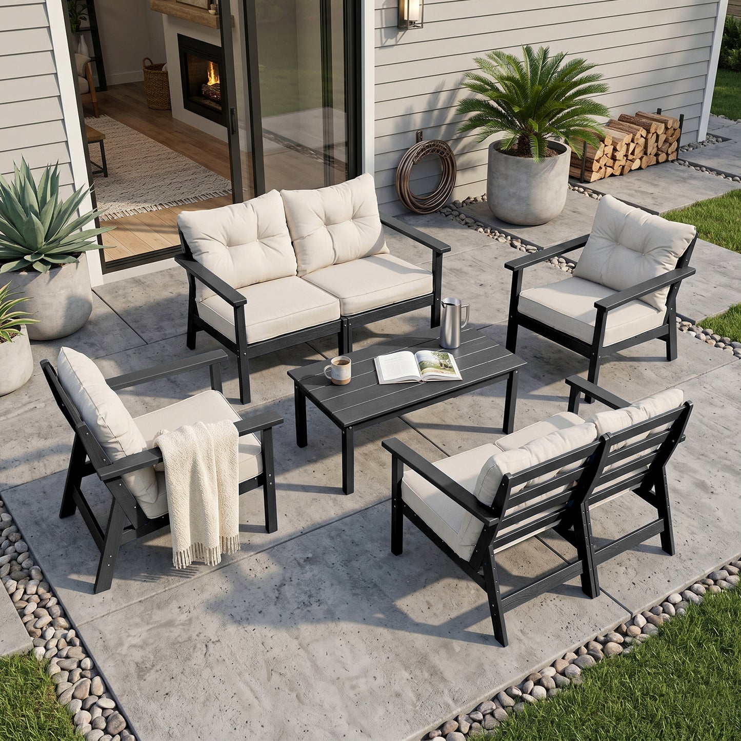 HDPE Patio Conversation Set 6 Seats, Outdoor Furniture Set, Patio Sofa Set