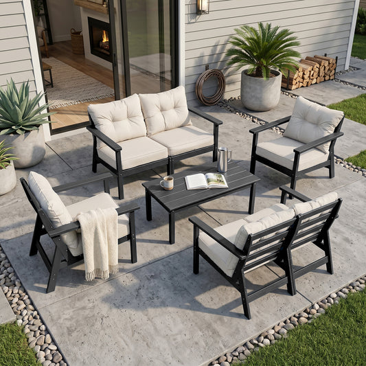 HDPE Patio Conversation Set 6 Seats, Outdoor Furniture Set, Patio Sofa Set