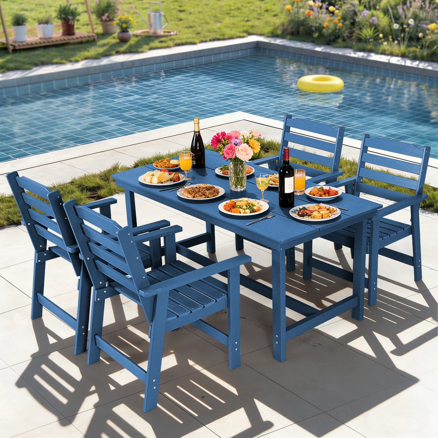 Outdoor Dining Set, HDPE 5 Piece Dining Table Set with Chairs