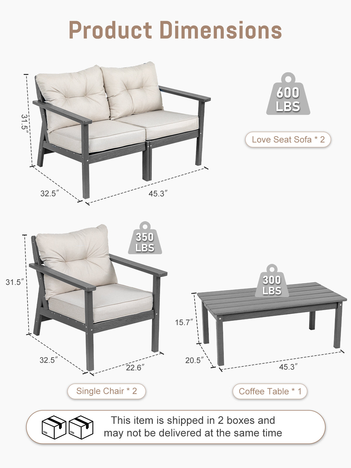 HDPE Patio Conversation Set 6 Seats, Outdoor Furniture Set, Patio Sofa Set