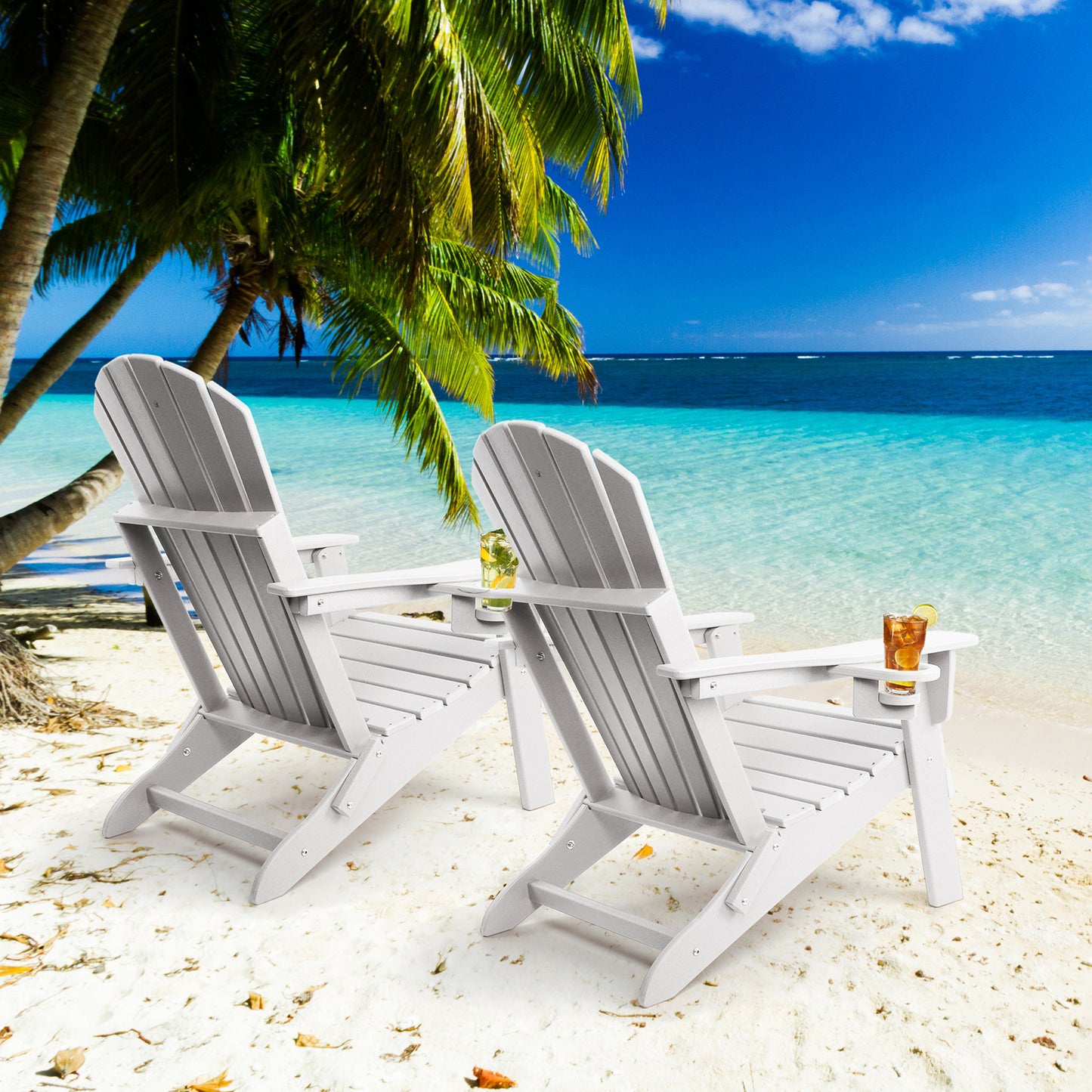 Folding Adirondack Chair, Fire Pit Chairs All Weather with Cup Holder, White