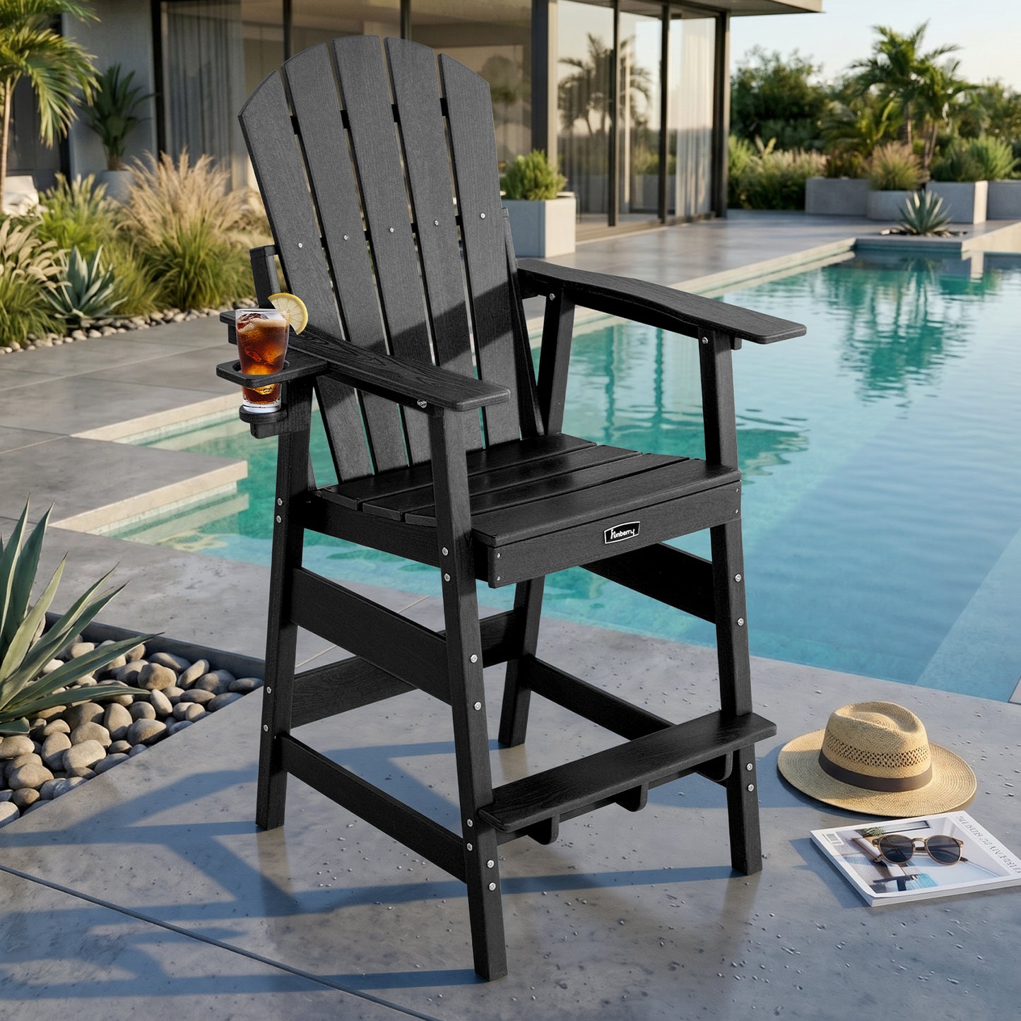 FUNBERRY Tall Adirondack Chair, HDPE All-Weather High Top Balcony Chair with Cupholder